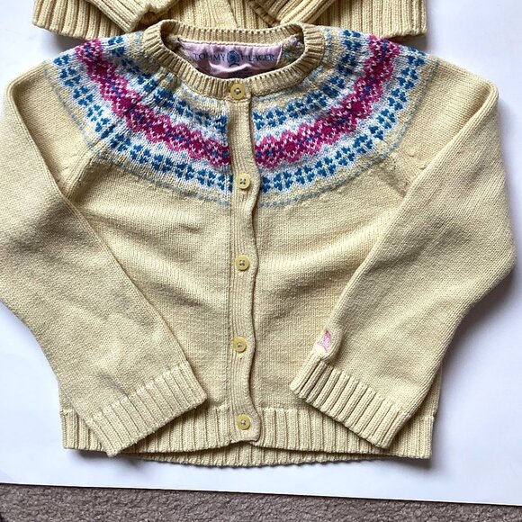 2 Vintage Tommy Hilfiger Baby Yellow Cardigans Fair Isle Pattern Cotton Wool - Picture 3 of 7